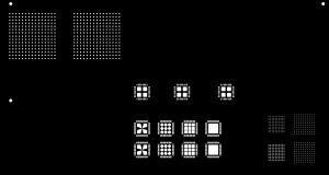 Aufbau des Testlayout mit 5 verschiedenen Aperturen für BTC-Bauteile
