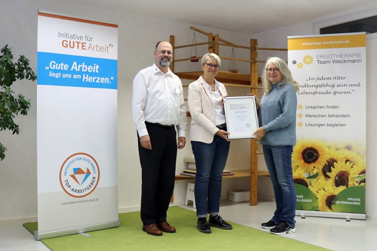 Praxis für Ergotherapie Team Weckmann jetzt neuer zertifizierter „Top Arbeitgeber“ und Mitglied der Initiative für Gute Arbeit