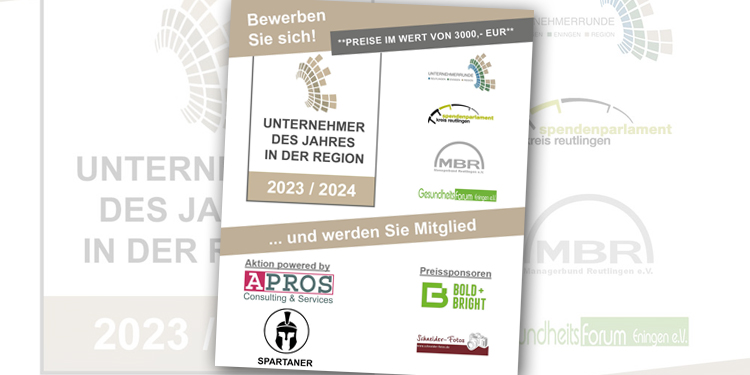 Region Reutlingen. Bewerben sie sich für die Auszeichnung Unternehmer des Jahres in der Region Reutlingen 2024