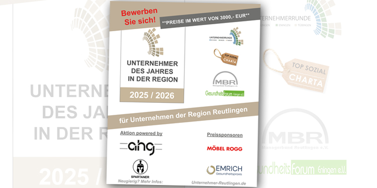 An die Unternehmen der Region Reutlingen! Bewerben im Wettbewerb Unternehmer des Jahres 2026